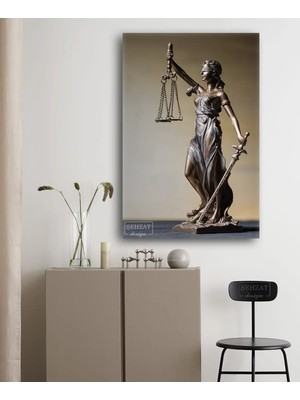Şehzat Adalet Heykeli Avukat Büro Dekor Tekli Dikey Kanvas Tablo