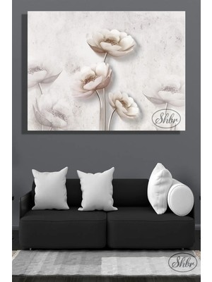 Şehzat Tekli, Yatay, Kanvas, Dekoratif, Duvar, Tablosu , 3D Beyaz Çiçekler,