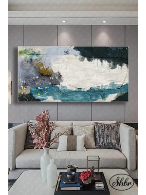 Şehzat Tekli Yatay Kanvas Dekoratif Duvar Tablosu Salon Yatak Odası Mutfak Kafe Ofis Yağlı Boya Efekt Soyut