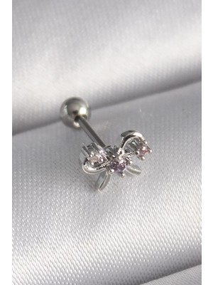 Uravas Store Çelik Gümüş Renk Zirkon Taşlı Kurdele Tragus Piercing - TJ-PR1265