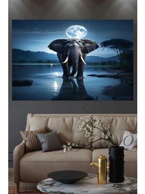 Şehzat Gece Dolunayda Muhteşem Kalite Hd Fil Kanvas Tablo