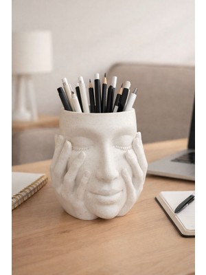 Alpin Modern Minimalist Yüz Figürlü Saksı & Kalemlik | 3D Baskı Pla Dekoratif Obje