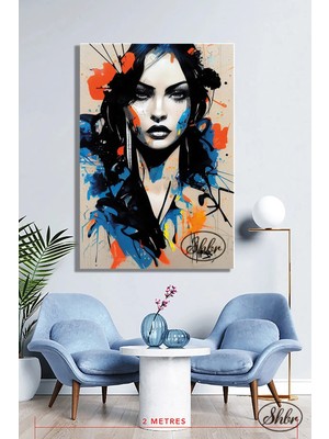 Şehzat Tekli, Dikey, Kanvas, Dekoratif, Duvar, Tablosu , Soyut, Kadın Portresi, Illüstrasyon,