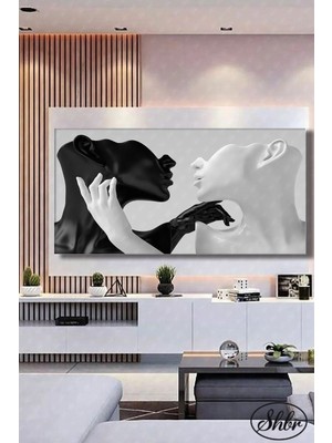 Şehzat Tekli Yatay Kanvas Duvar Tablosu Salon Yatak Odası Kafe Psikolog Siyah Beyaz Sevgililer