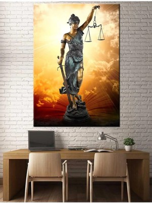 Şehzat Adalet Kadın Themis Figürlü Hukuk Bürosu Için Kanvas Tablo