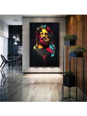 Şehzat Renkli Zeus Heykeli Art Yunan Mitoloji Dekoratif Modern Kanvas Tablo