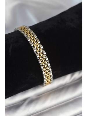 Uravas Store Çelik 9 mm Kalınlıkta Gold Gümüş Renkli Erkek Bileklik - TJ-EB3772