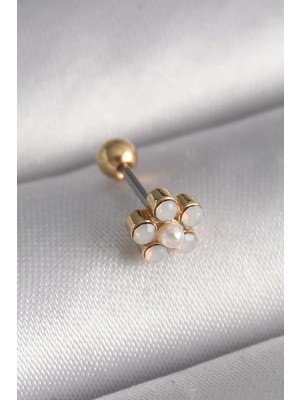 Uravas Store Çelik Gold Renk Zirkon Taşlı Çiçek Model Tragus Piercing - TJ-PR1282