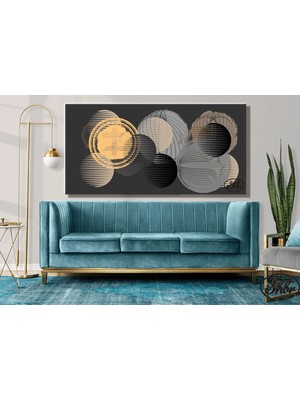 Şehzat Tekli Yatay Kanvas Tablo, Altın Desenli, Modern, Soyut, Dekoratif Kanvas Duvar Tablosu