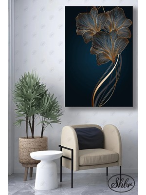 Şehzat Tekli Dikey Kanvas Duvar Tablosu Salon Yatak Odası Mutfak Ofis Gold Çiçekler