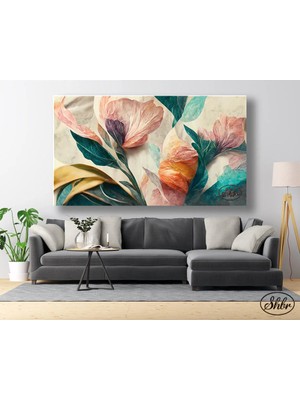 Şehzat Tekli Yatay Kanvas Tablo, Pastel Renklerde Çiçek, Hd Digital Baskı, Dekoratif Kanvas Duvar Tablosu