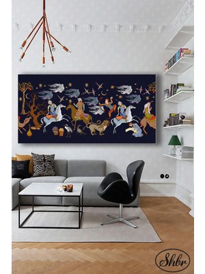 Şehzat Tekli Yatay Kanvas Dekoratif Duvar Tablosu Salon Yatak Odası Mutfak Kafe Ofis Osmanlı Minyatür