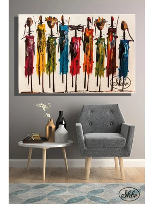 Şehzat Tekli, Yatay, Kanvas, Dekoratif, Duvar, Tablosu , Totem, Afrikalı Kadınlar, Illüstrasyon,