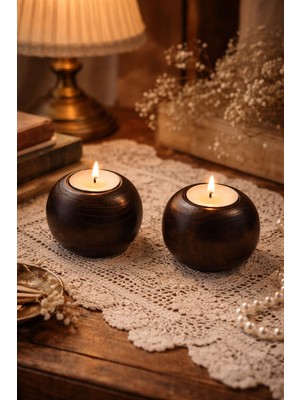 ENYAZA(2024) Dekoratif Ahşap Bubble 2’li Mumluk - Şamdan Doğal El Yapımı Özel Tasarım