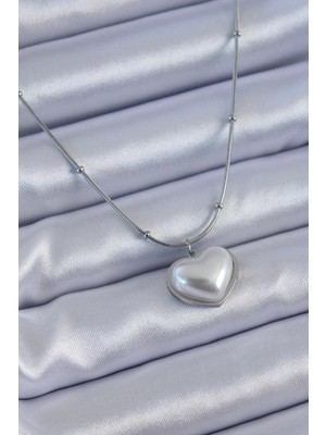 Uravas Store Çelik Gümüş Renk Incili Model Top Detay Kadın Kolye - TJ-BKO7614