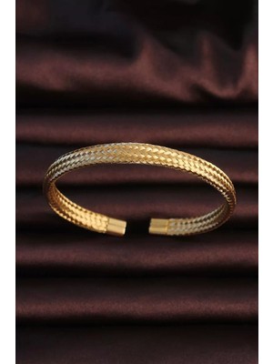 Uravas Store Çelik Altın Renk Hasır Görünüm Erkek Bileklik - TJ-EB3675
