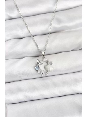 Uravas Store Çelik Zincir Gümüş Renk Deniz Tema Model Zirkon Taşlı Kadın Kolye - TJ-BKO10908