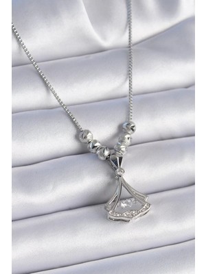 Uravas Store Çelik Zincir Gümüş Renk Gingko Yaprağı Model Zirkon Taş Detay Kadın Kolye - TJ-BKO9351