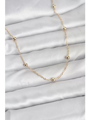 Uravas Store cm 14K Gold Renk Pirinç Top Zincirli 60 cm Kadın Kolye - TJ-BKO10940