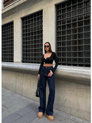 Dadya Milla Dadyaml Rins Yıkamalı Yüksek Bel Geniş Paça Jean 9561