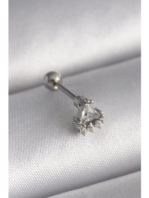 Uravas Store Çelik Gümüş Renk Üçgen Zirkon Taşlı Tragus Piercing - TJ-PR1239