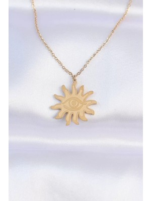 Uravas Store Çelik Zincir Gold Renk Göz Güneşi Tasarımlı Kolye - TJ-BKO8734
