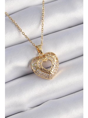 Uravas Store Çelik Gold Renk Zirkon Taşlı Model Kadın Kolye - TJ-BKO9325