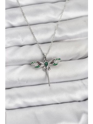 Uravas Store Çelik Zincir Gümüş Renk Yusufçuk Model Zirkon Taşlı Kadın Kolye - TJ-BKO10832