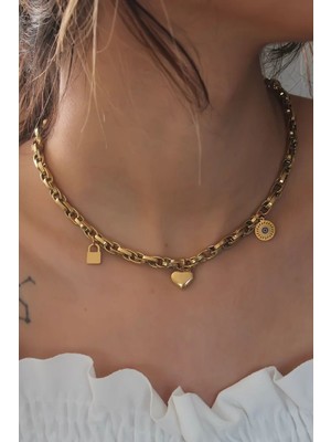 Uravas Store Çelik Gold Renk Kalın Zincir Model Figür Kadın Kolye - TJ-BKO6898
