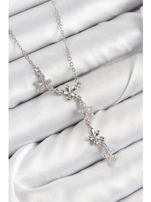 Uravas Store Çelik Zirkon Taşlı Çiçek Model Gümüş Renk Kadın Kolye - TJ-BKO10406