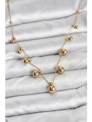 Uravas Store Çelik Zincir Gold Renk Topçuklu Kolye - TJ-BKO10632