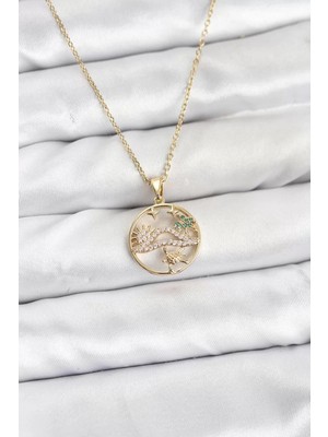 Uravas Store Çelik Zincir Gold Renk Şans Kolyesi Model Zirkon Taşlı Kadın Kolye - TJ-BKO10899