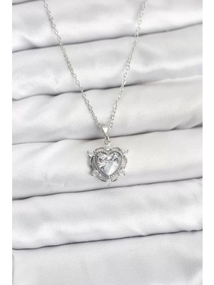 Uravas Store Çelik Zincir Gümüş Renk Model Zirkon Taşlı Kadın Kolye - TJ-BKO10882