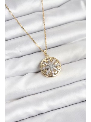 Uravas Store Çelik Zincir Gold Renk Zirkon Taşlı Kadın Kolye - TJ-BKO10611