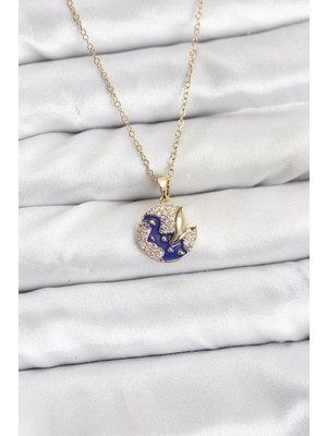 Uravas Store Çelik Zincir Gold Renk Gece Model Zirkon Taşlı Kadın Kolye - TJ-BKO10891