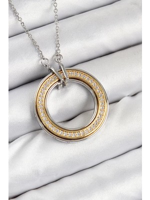 Uravas Store Çelik Zirkon Taşlı Dönen Daire Model Gold Gümüş Renk Kadın Kolye - TJ-BKO10479