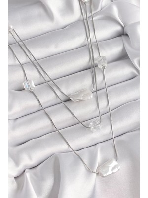 Uravas Store Pirinç Gümüş Renk Ezme Inci Model Çoklu Kadın Kolye - TJ-BKO9620