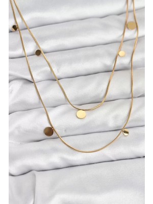 Uravas Store Çelik Zincir Gold Renk Pullu Kadın Kolye - TJ-BKO10787