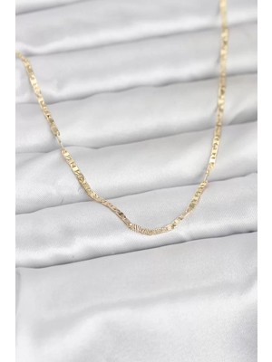 Uravas Store cm 14K Gold Renk Yassı Zincir Model 60 cm Kadın Kolye - TJ-BKO10946