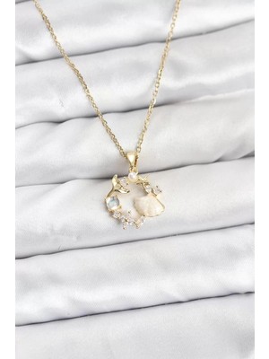 Uravas Store Çelik Zincir Gold Renk Deniz Tema Model Zirkon Taşlı Kadın Kolye - TJ-BKO10909