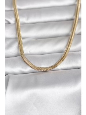 Uravas Store cm 14K Gold Renk Yassı Yılan Zincir Model 45 cm Kadın Kolye - TJ-BKO11005
