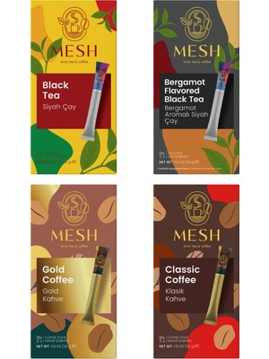 Mesh Stick Pratik Ofis Molası Seti 4'lü - Klasik & Gold Kahve, Siyah & Earl Grey Çay
