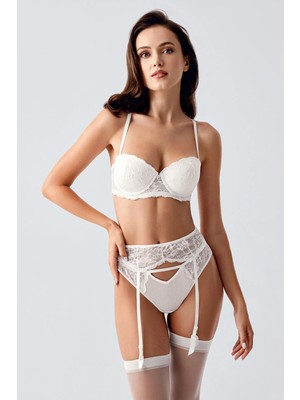 C&city Dolgusuz Jartiyerli ve Çoraplı Ip Askılı Sütyen Takımı C14168 Ekru
