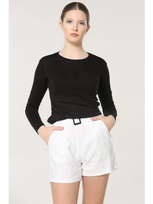 Uravas Store Rahat Uzun Kollu Bisiklet Yaka Likralı Viskon Penye Body Siyah