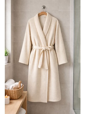 Ces Home Krem Waffle Kumaş %100 Pamuk Bornoz/sabahlık