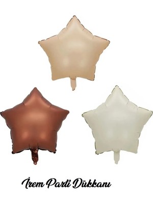 İrem Parti Dükkanı Retro Yıldız Set Folyo Balon Kahverengi Karamel Bej 18" 45 cm 3 Adet Kahve Tonlar