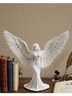 Uravas Store Kanatlı Melek Figürü 3D Baskı Dekoratif Heykel Biblo Ev Ofis Aksesuarı