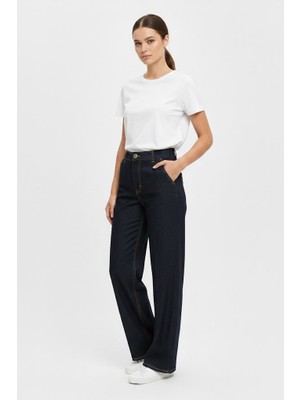 Rosa By Belle Kadın Koyu Lacivert Yüksek Bel Wide Leg Jean Pantolon