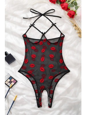 Uravas Store Öpücük Desenli Transparan Fantazi Iç Giyim