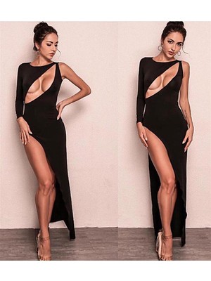 Uravas Store Derin Dekolteli Uzun Yırtmaçlı Elbise